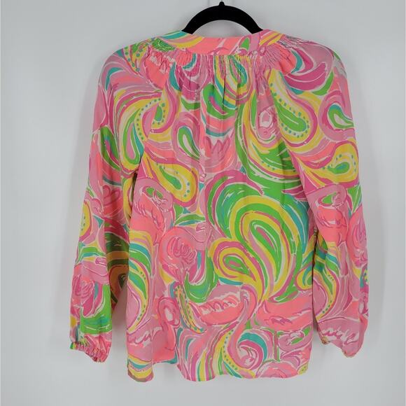 Lilly Pulitzer All Nighter Paisley Silk Elsa Blouse XS - Picture 10 of 12